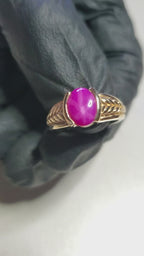Vintage Synthetic Star Ruby Gold Tone Sterling Silver Ring - Size 5.75