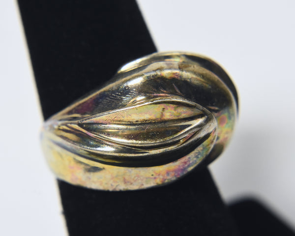 Vintage Sterling Silver Abstract Design Dome Ring - Size 6.25