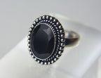 Black Onyx Silver Tone Metal Ring - Size 9.25