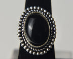 Black Onyx Cabochon Silver Tone Metal Ring - Size 6.5