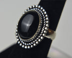 Black Onyx Cabochon Silver Tone Metal Ring - Size 6.5