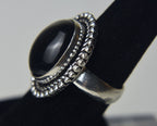 Black Onyx Cabochon Silver Tone Metal Ring - Size 6.5