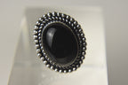 Black Onyx Cabochon Silver Tone Metal Ring - Size 6.5