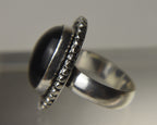 Black Onyx Cabochon Silver Tone Metal Ring - Size 6.5