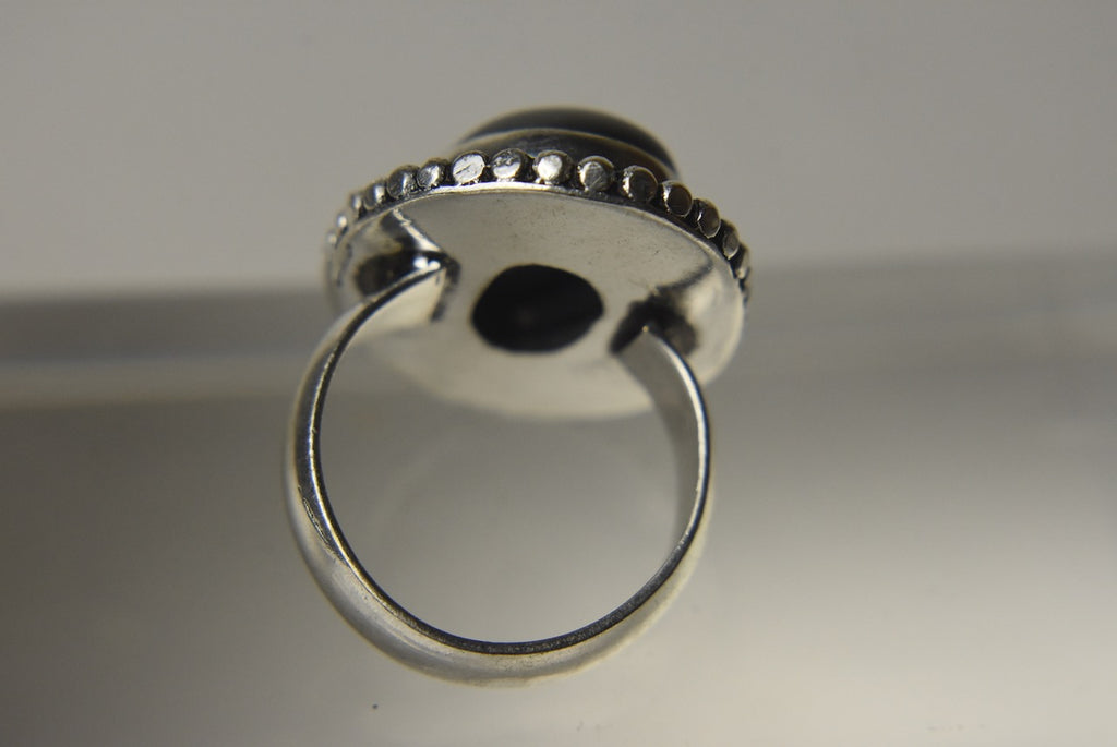 Black Onyx Cabochon Silver Tone Metal Ring - Size 6.5