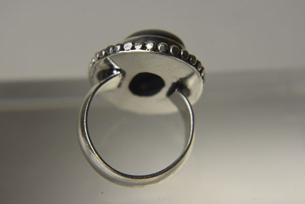Black Onyx Cabochon 800 Silver Ring - Size 6.5