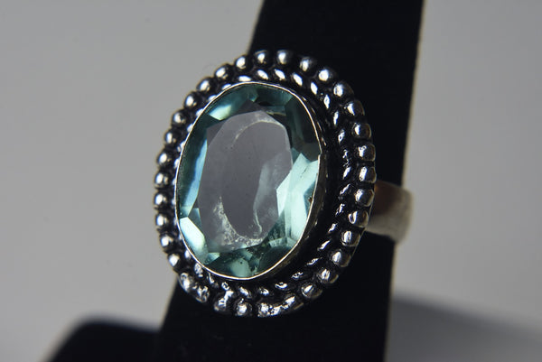 Green Amethyst 800 Silver Ring - Size 6.5