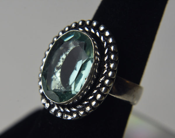 Green Amethyst 800 Silver Ring - Size 6.5