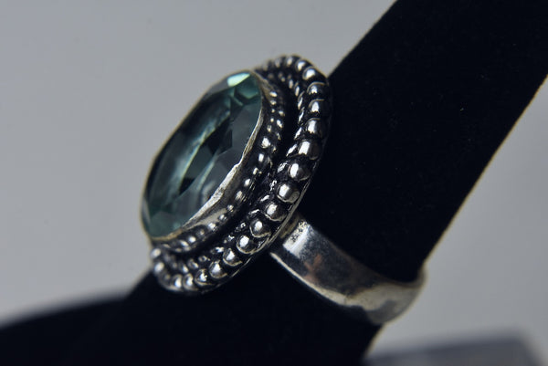 Green Amethyst 800 Silver Ring - Size 6.5