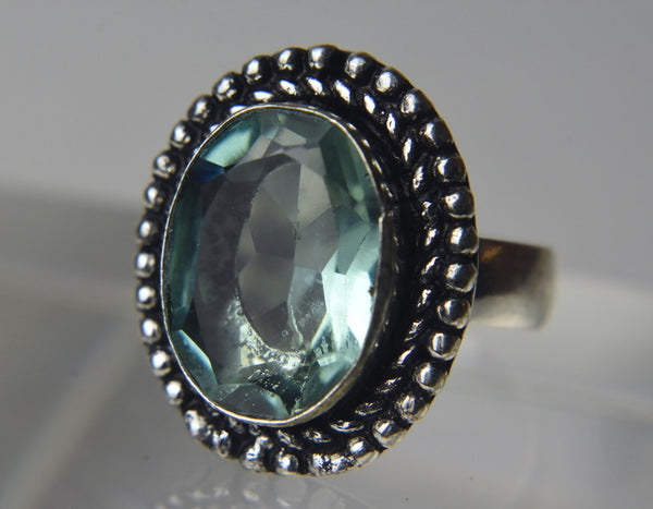 Green Amethyst 800 Silver Ring - Size 6.5