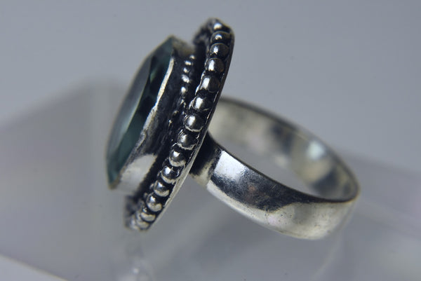 Green Amethyst 800 Silver Ring - Size 6.5