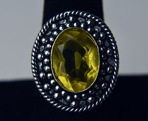 Lemon Quartz Silver Tone Metal Ring - Size 8.5