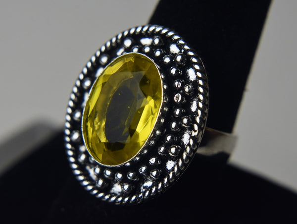 Lemon Quartz Silver Tone Metal Ring - Size 8.5