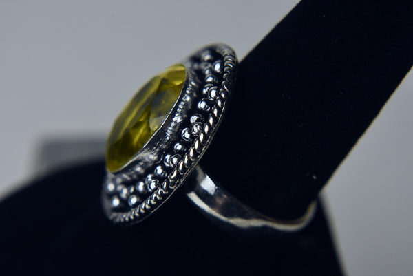 Lemon Quartz Silver Tone Metal Ring - Size 8.5