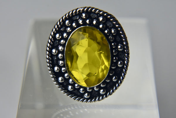 Lemon Quartz Silver Tone Metal Ring - Size 8.5