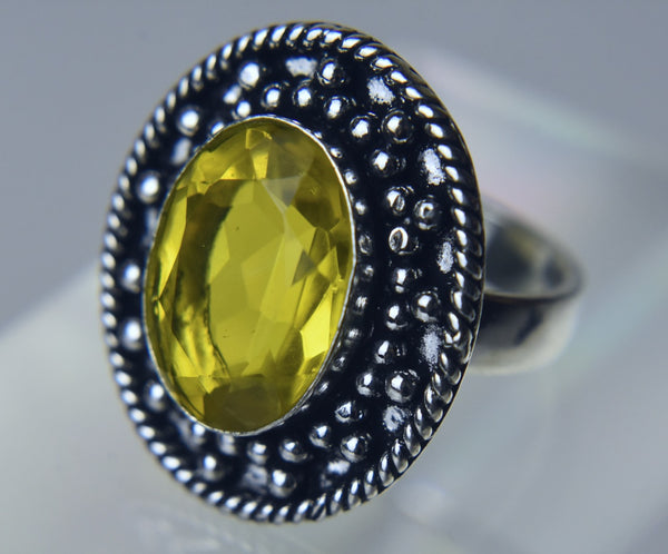 Lemon Quartz Silver Tone Metal Ring - Size 8.5