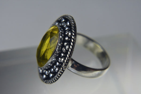 Lemon Quartz Silver Tone Metal Ring - Size 8.5