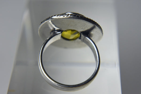 Lemon Quartz Silver Tone Metal Ring - Size 8.5