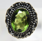 Silver Tone Metal Peridot Ring - Size 9