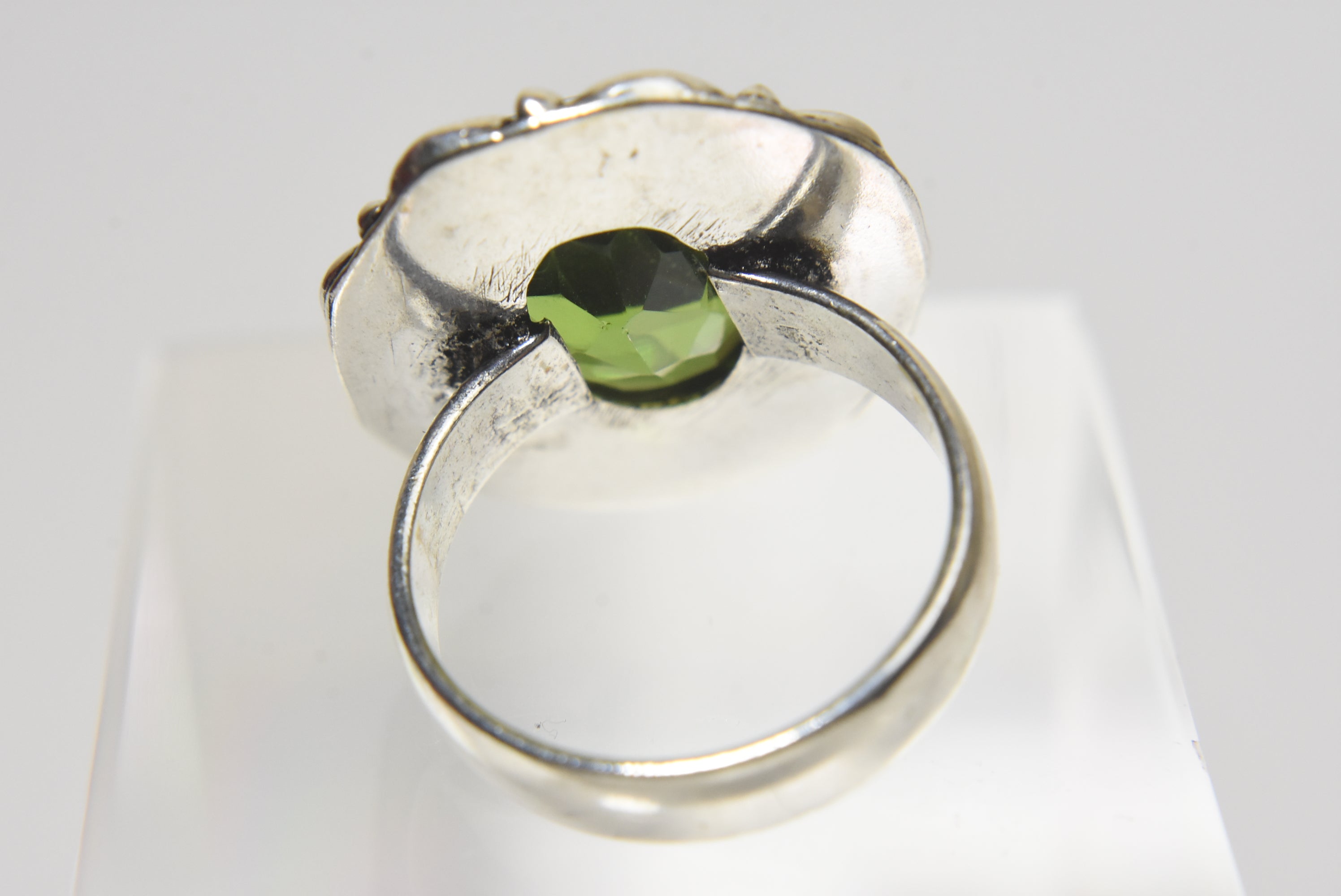 Silver Tone Metal Peridot Ring - Size 9