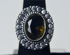 Smoky Quartz Silver Tone Metal Ring - Size 6