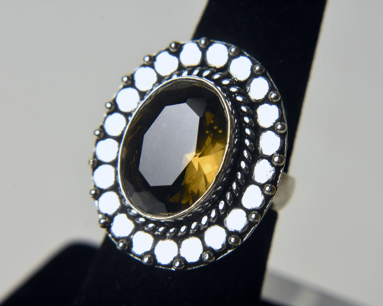 Smoky Quartz Silver Tone Metal Ring - Size 6