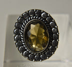 Smoky Quartz Silver Tone Metal Ring - Size 6