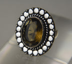 Smoky Quartz Silver Tone Metal Ring - Size 6