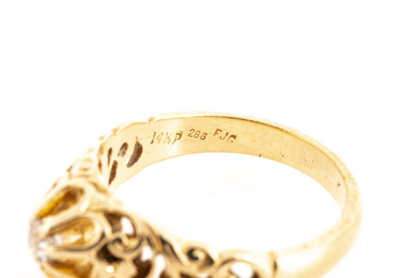 Gorgeous Unique Vintage 14k Gold Filigree Diamond Ring - Size 6.5