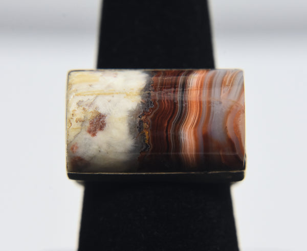 .999 Fine Silver Handmade Polished Agate Core Ring - Size 7