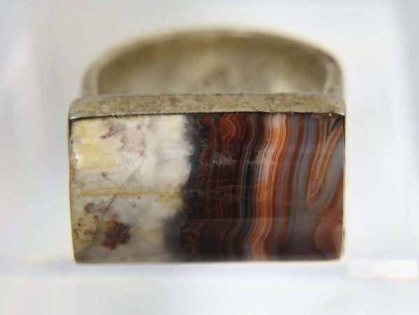 .999 Fine Silver Handmade Polished Agate Core Ring - Size 7
