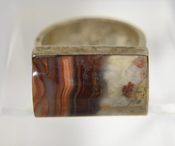 .999 Fine Silver Handmade Polished Agate Core Ring - Size 7