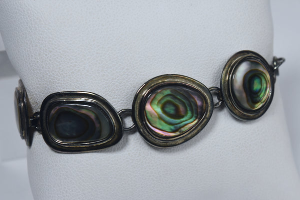 Vintage Sterling Silver Abalone Bracelet