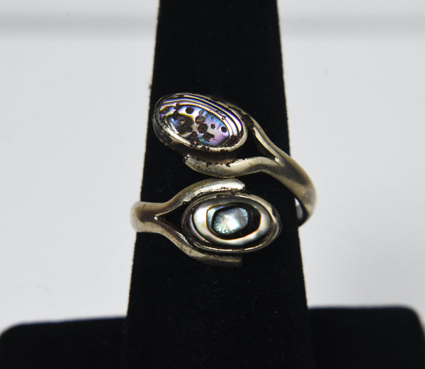 Silver Bypass Abalone Shell Ring - Size 6.5