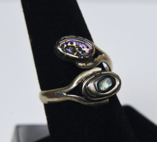 Silver Bypass Abalone Shell Ring - Size 6.5