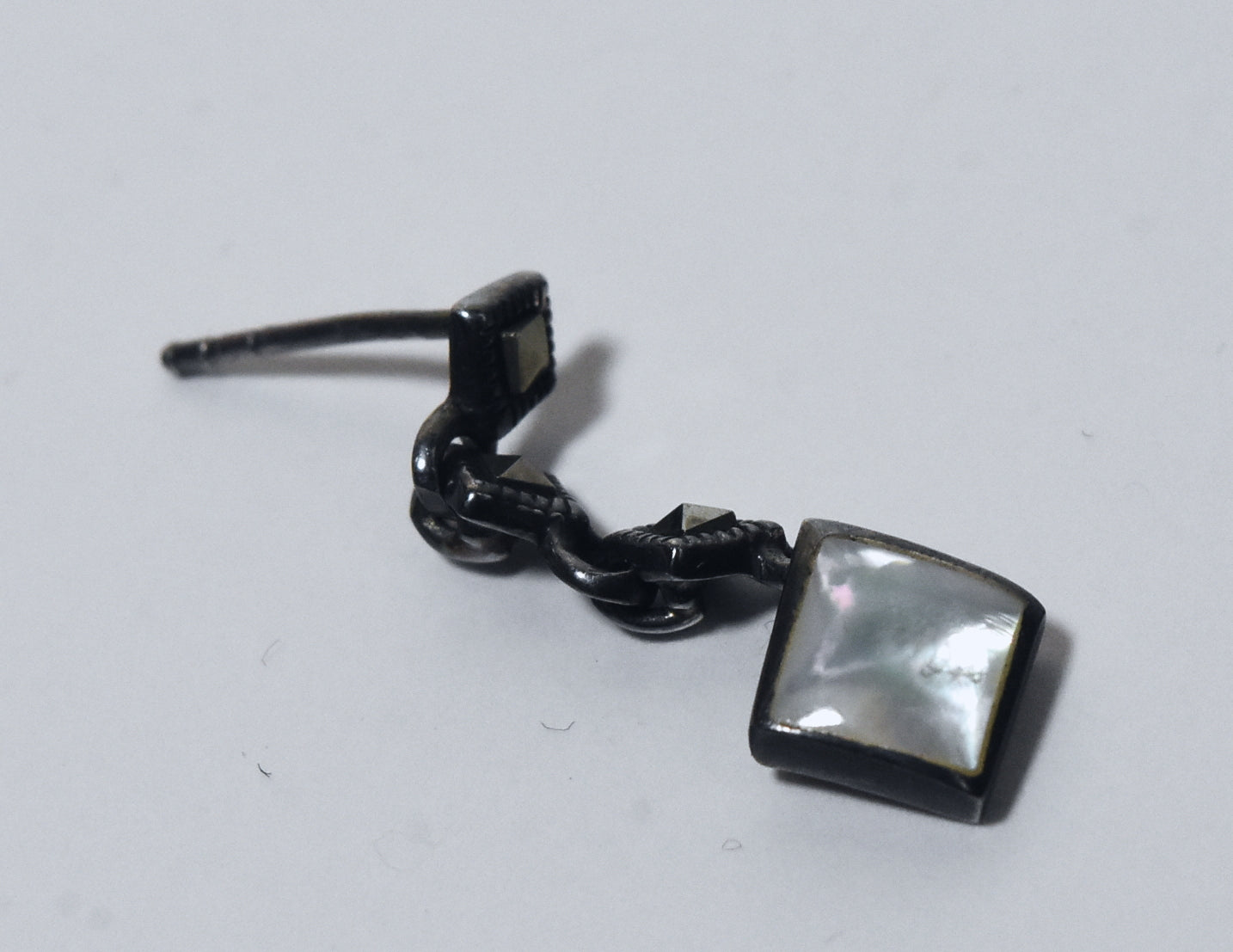 Vintage Sterling Silver Mother of Pearl and Marcasite Dangle Earrings
