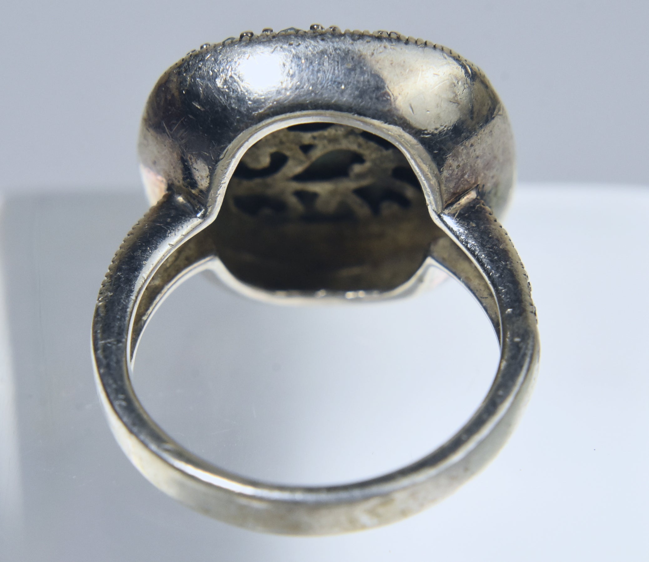 Abalone and Marcasite Sterling Silver Ring - Size 7.5