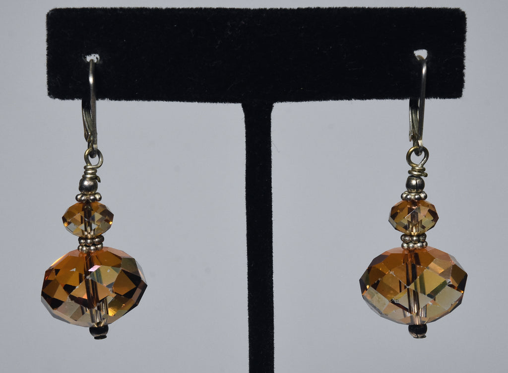 Faceted Iridescent Amber Glass Bead Sterling Silver Earrings