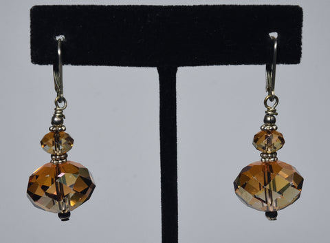 Faceted Iridescent Amber Glass Bead Sterling Silver Earrings