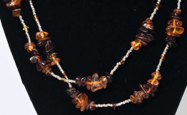 Amber Bead Single Strand Opera Necklace - 55 inches!