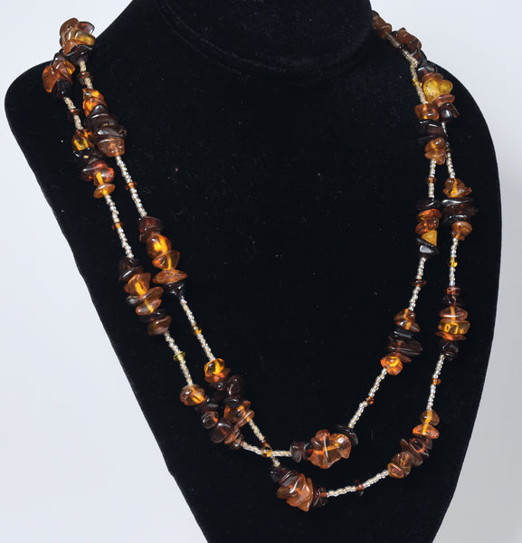 Amber Bead Single Strand Opera Necklace - 55 inches!