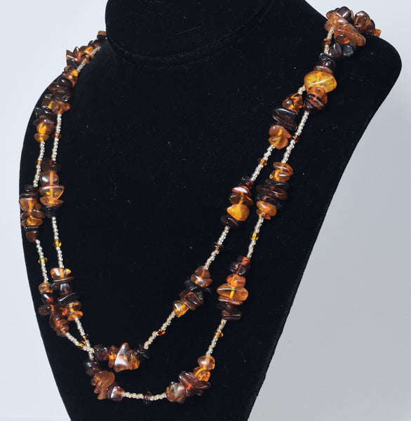 Amber Bead Single Strand Opera Necklace - 55 inches!