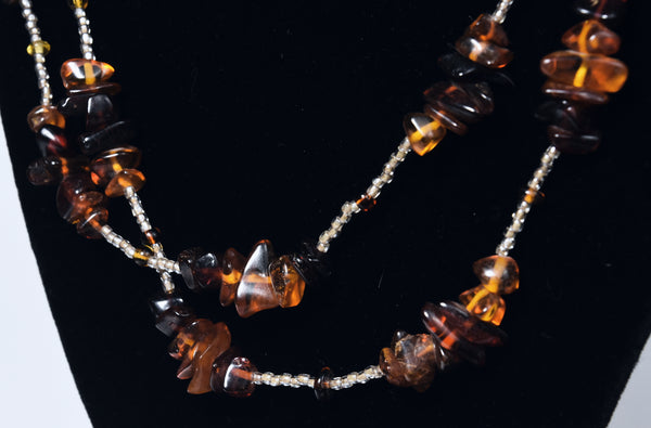 Amber Bead Single Strand Opera Necklace - 55 inches!