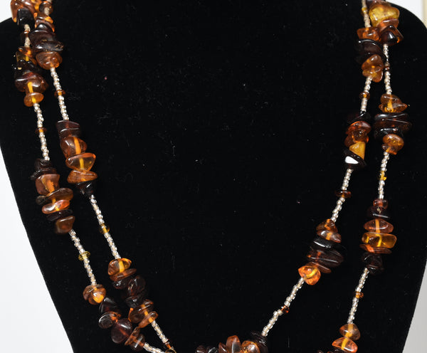 Amber Bead Single Strand Opera Necklace - 55 inches!