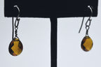 Amber Checkerboard Faceted Teardrop Dangle Earrings