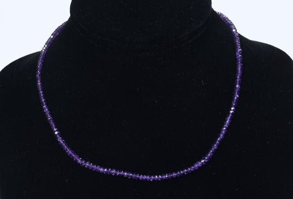 Amethyst Beaded Necklace with Sterling Silver Clasp and Extender