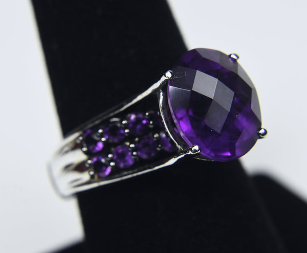 Amethyst Sterling Silver Ring with Adjuster - Size 6.5 - 7.75