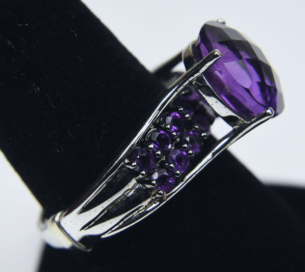 Amethyst Sterling Silver Ring with Adjuster - Size 6.5 - 7.75