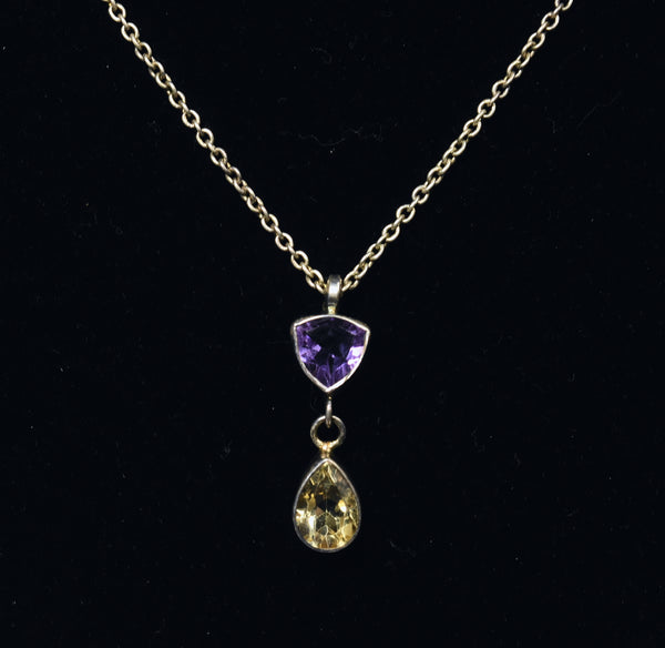 Vintage Sterling Silver Amethyst and Citrine Chain Necklace