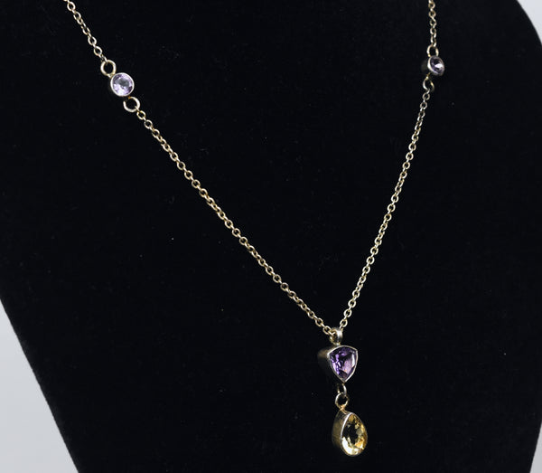 Vintage Sterling Silver Amethyst and Citrine Chain Necklace